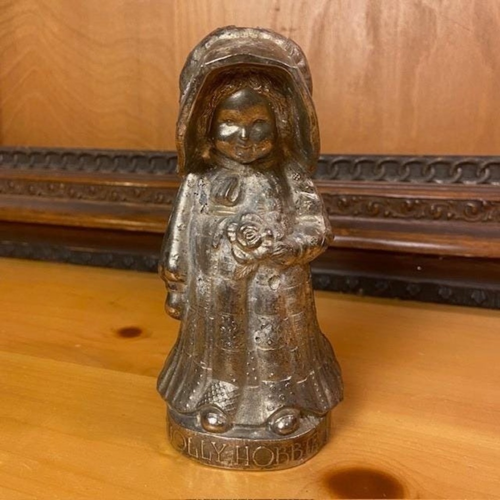 Vintage Holly Hobbie Metal Coin Bank Figurine Silver Tone Made in Japan 5.5"